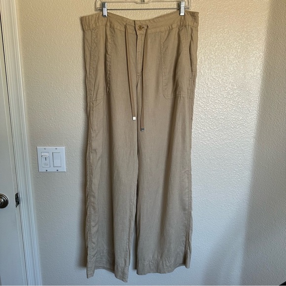 Lauren Ralph Lauren Wide-Leg Tan Linen Pants Size 12 - Picture 3 of 14